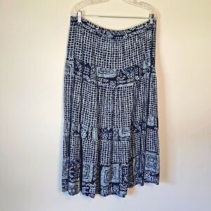 Chaus Boho Long Prairie Ruffle Tiered Skirt Blue White EUC 🎯